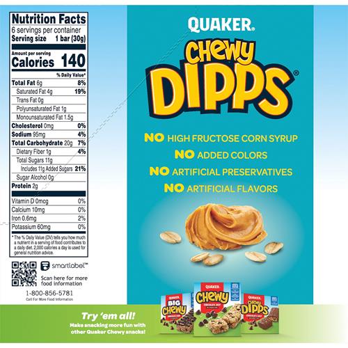 Quaker Chewy Granola Bar Dipps Peanut Butter, 1.05 Oz, 6 Ct