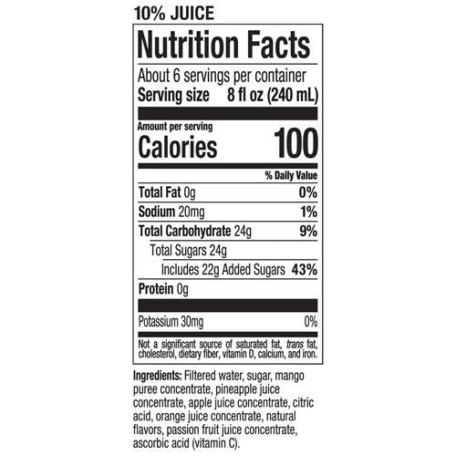 Tropicana Refreshers Pineapple Mango Juice Drink, With Real Fruit Juice, 46 Fl Oz Bottle