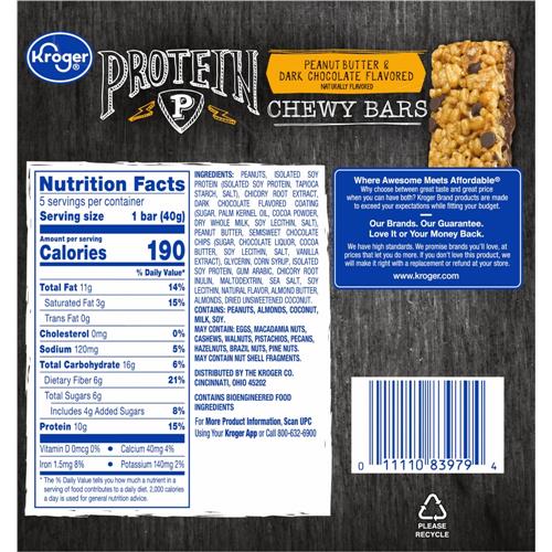 Kroger Peanut Butter & Dark Chocolate Chewy Granola Bars 5 ct