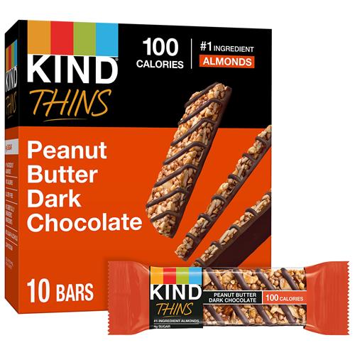 Kind Thins Peanut Butter Dark Chocolate Bars, Gluten Free, 100 Calories, 0.74 Oz Bars, 10 Count