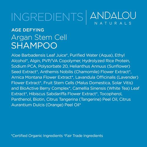 Andalou Naturals Argan Stem Cell Age Defying Shampoo, Strengthening Hair Care For Thinning, Dull Or Weak Hair, Helps Revitalize & Strengthen For Fuller, Healthier-Looking Hair, 11.5 Ounce