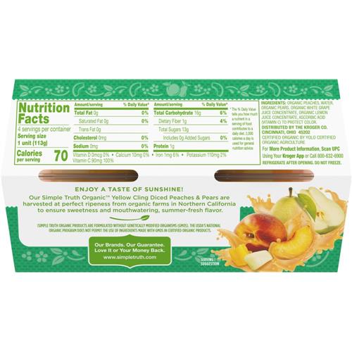 Simple Truth Yellow Cling Diced Peaches & Pear Cups 4 ct / 4 oz
