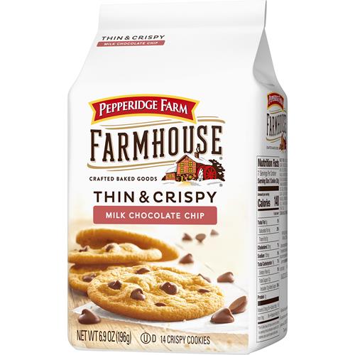 Pepperidge Farm Farmhouse Thin And Crispy Milk Chocolate Chip Cookies, 6.9 Oz Bag (14 Cookies)