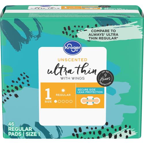 Kroger Ultra Thin Pads with Wings Regular Size 1 Unscented 46 ct