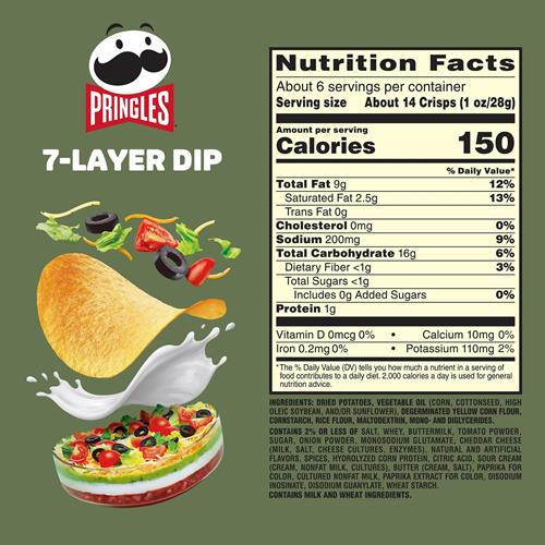 Pringles Potato Crisps Chips, Lunch Snacks, On-The-Go Snacks, 7-Layer Dip, 5.5Oz Can (1 Can)?
