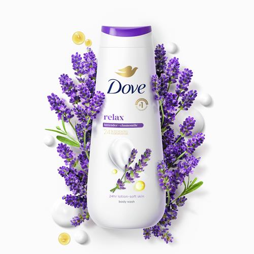 Dove Body Wash Relax Lavender Oil & Chamomile For 24Hr Lotion-Soft Skin Moisturizing Skin Cleanser With No Sulfates No Parabens 20 Oz