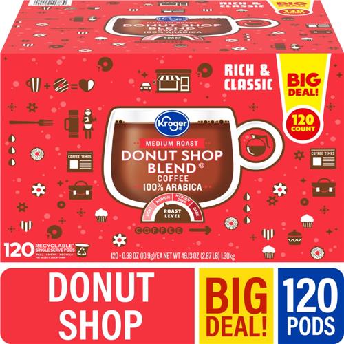Kroger Donut Shop Blend Medium Roast Coffee Pods 120 ct