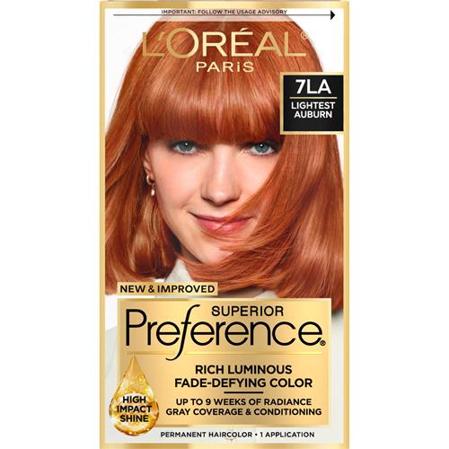 Loreal Paris Superior Preference Fade-Defying + Shine Permanent Hair Color, 7La Lightest Auburn, Pack Of 1, Hair Dye