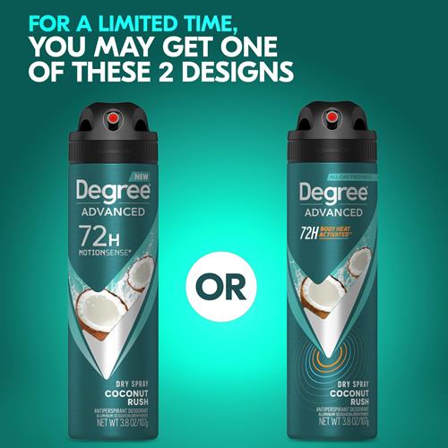 Degree Men Antiperspirant Deodorant Dry Spray Coconut Rush 72-Hour Sweat And Odor Protection? Deodorant For Men With Body Heat Activated Technology 3.8 Oz
