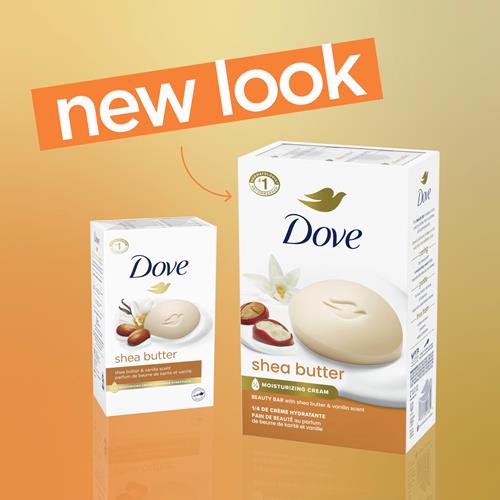 Dove Beauty Bar Soap Shea Butter, 6 Bars For Nourished, Radiant Skin, Enriches Skin 3.75 Oz