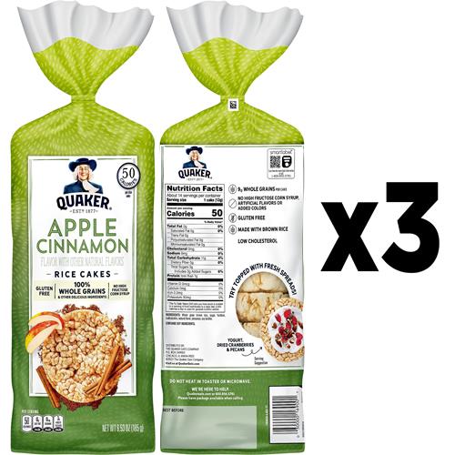 Quaker Large Rice Cakes, Apple Cinnamon, Pack Of 3
