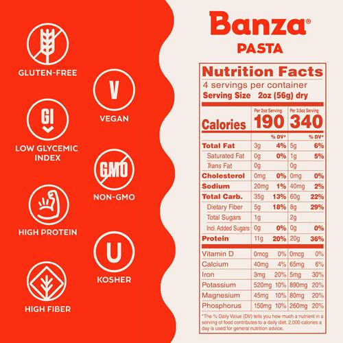 Banza Linguine Pasta From Chickpeas - Gluten Free, High Protein, And Lower Carb Protein Linguine Chickpea Pasta - 8Oz