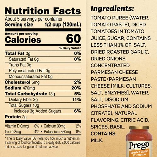 Prego Pasta Sauce, Italian Tomato Sauce With Roasted Garlic & Parmesan Cheese, 24 Oz Jar