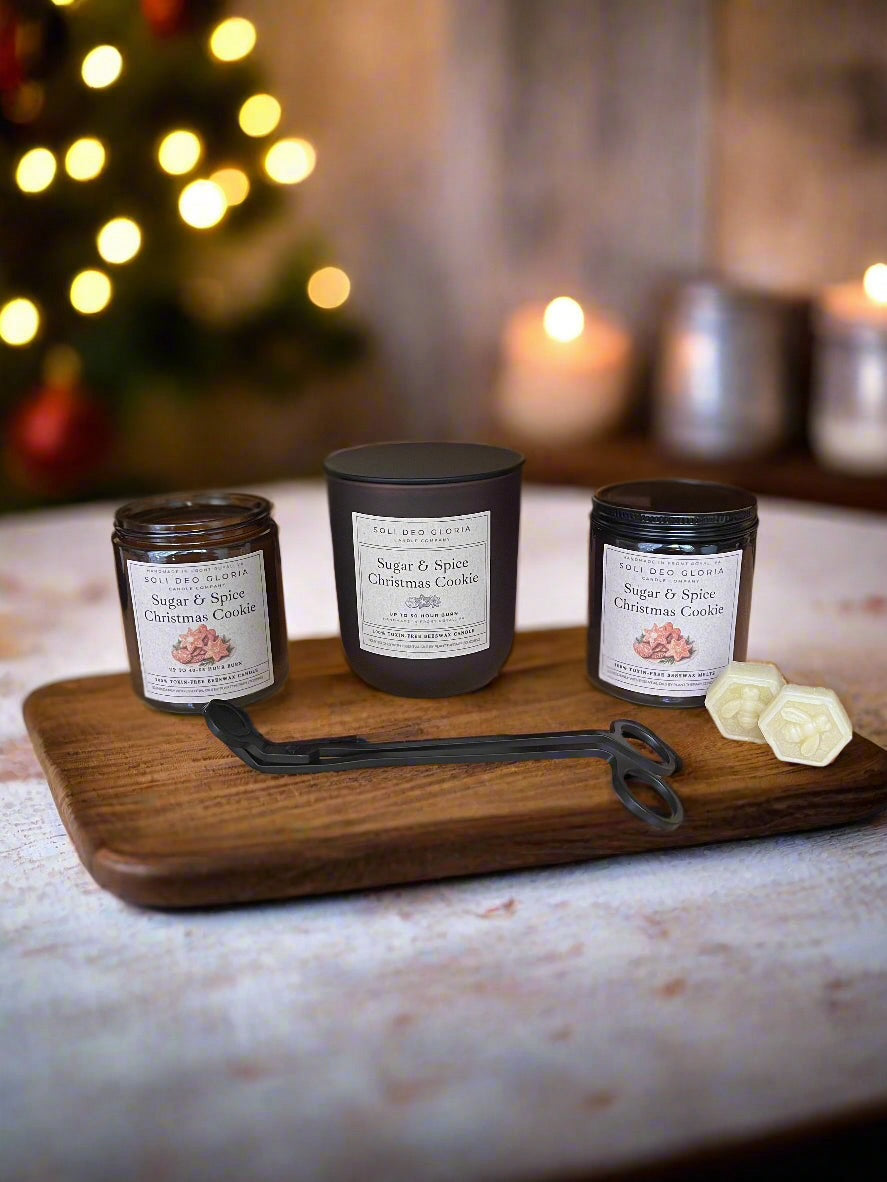Sugar & Spice Beeswax Candle | Cozy Holiday Cookie Scent | Organic Essential Oil & Extract Infused