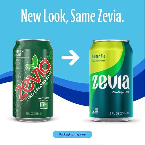 Zevia Zero Sugar Soda, Ginger Ale, 12 Ounce Sleek Can