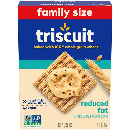 Triscuit Reduced Fat Whole Grain Wheat Crackers, Vegan Crackers, Vegan Snacks, Lunch Snacks, Family Size, 11.5 Oz