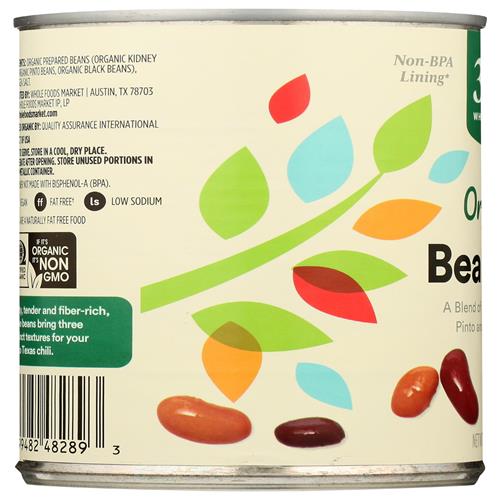 Whole Foods Market Organic Bean Trio (Kidney, Pinto, & Black Beans), 15 Ounce