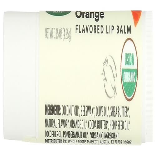 Whole Foods Market Organic Flavored Lip Balm, Pomegranate Orange, 0.15 Ounce