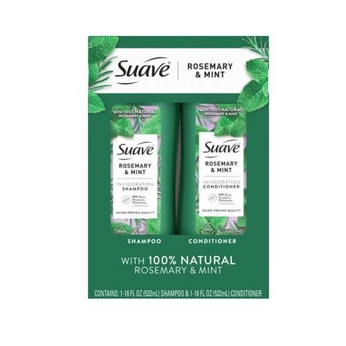 Suave Rosemary And Mint, 100% Natural, Invigorating Shampoo And Conditioner Set, 18 Oz 2 Pack