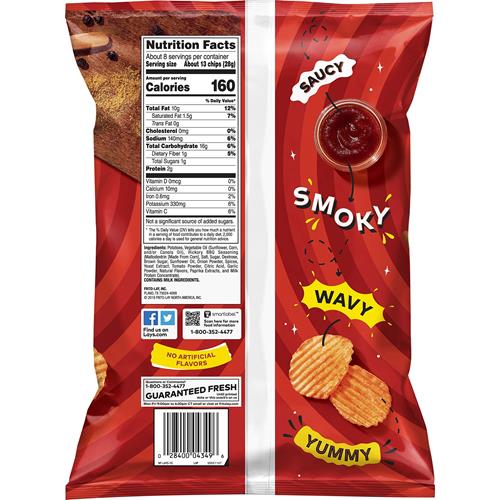Lays Wavy Potato Chips Barbecue Flavor Hickory Bbq, 7.5 Oz
