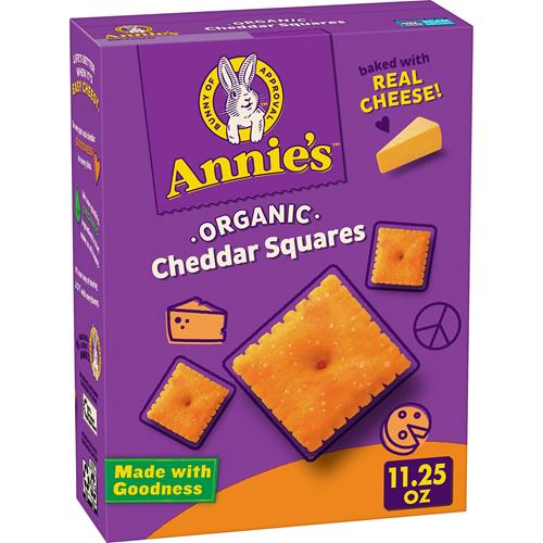 Annies Organic Original Cheddar Squares Baked Snack Crackers, Made With Real Cheese, 11.25 Oz
