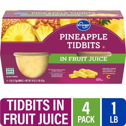 Kroger Pineapple Tidbits Cups in 100% Pineapple Juice 4 ct / 4 oz
