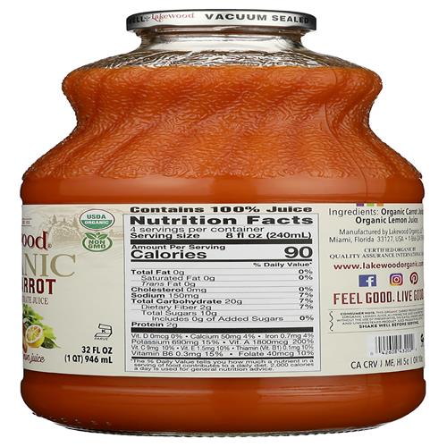 Lakewood Organic Fresh Pressed Pure Carrot -- (1 X 32 Fl Oz)