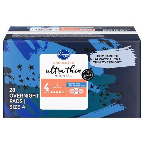Kroger Ultra Thin with Wings Overnight Size 4 Unscented 28 ct