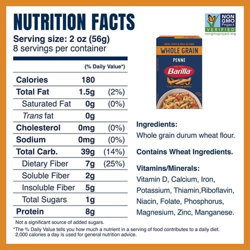 Barilla Whole Grain Penne Pasta, 16 Oz. Box - Non-Gmo Pasta Made With 100% Whole Grain Durum Wheat - Great Source Of Fiber