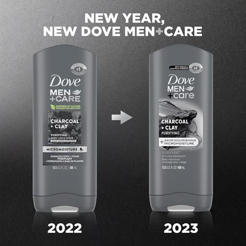 Dove Men + Care Purifying Charcoal + Clay Body And Face Wash With 24-Hour Nourishing Micromoisture Technology Body Wash For Men, 13.5 Oz