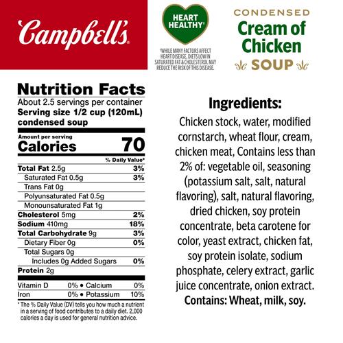 Campbells Condensed Heart Healthy Cream Of Chicken Soup, 10.5 Oz Can