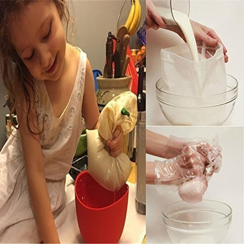 Premium Fine Mesh Food Grade Nut Milk Bag for Almond Milk/Soy Milk - Fine Mesh Nylon Cheesecloth & Cold Brew Coffee Filter, 9" X 12" (2)