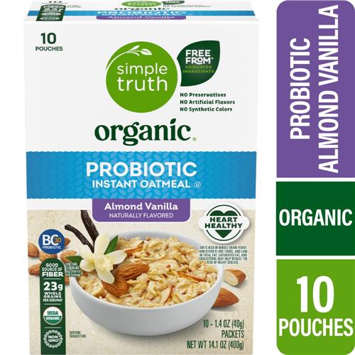 Simple Truth Organic Probiotic Almond Vanilla Instant Oatmeal 10 ct / 1.4 oz