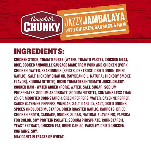 Campbell’S Chunky Soup, Jazzy Jambalaya With Chicken, Sausage And Ham Soup, 16.1 Oz Can