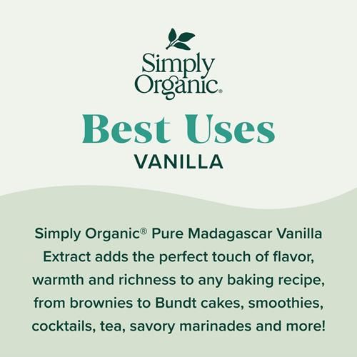 Simply Organic Pure Madagascar Vanilla Extract, 2-Ounce Glass Jar, Certified Organic, Sugar-Free Flavor For Smoothies