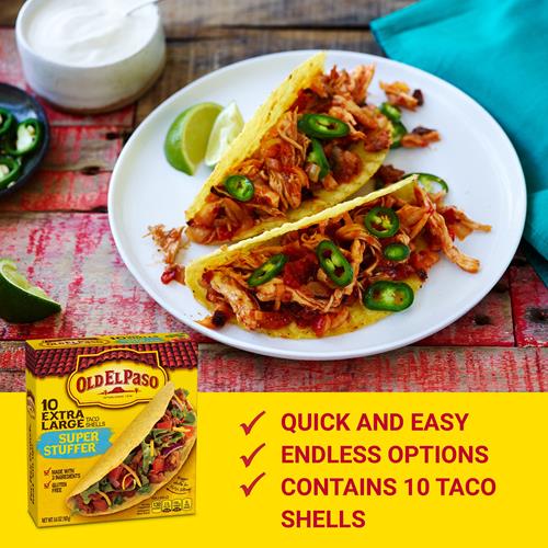 Old El Paso Extra Large Super Stuffer Taco Shells, Meal Prep, 10 Ct, 6.6 Oz