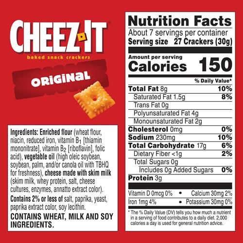 Cheez-It Cheese Crackers, Baked Snack Crackers, Lunch Snacks, Original, 7Oz Box (1 Box)