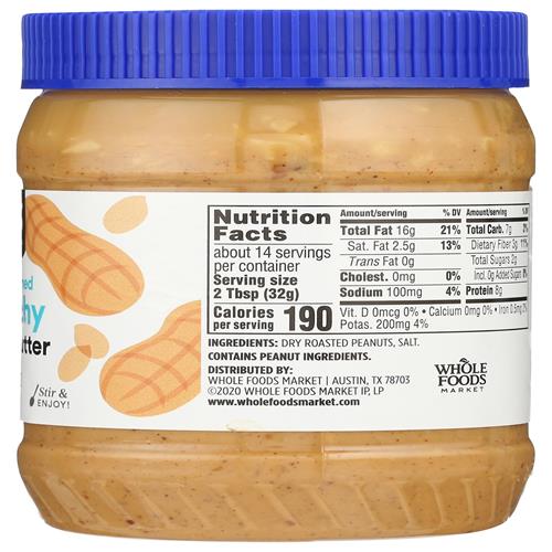 Whole Foods Market, Peanut Butter Crunchy, 16 Oz