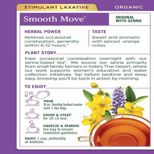 Traditional Medicinals Organic Smooth Move Herbal Stimulant Laxative Wrapped Tea Bags, 16 Count (Pack Of 1)
