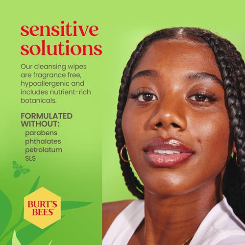 Burts Bees, Aloe Vera Face Wipes, For Sensitive Skin, Soothing Makeup Remover & Facial Cleansing Towelettes, 30 Count (1 Pack)