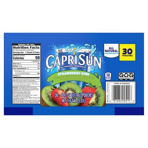 Capri Sun Strawberry Kiwi Naturally Flavored With Other Natural Flavor Juice Drink Blend, 30 Ct Box, 6 Fl Oz Pouches