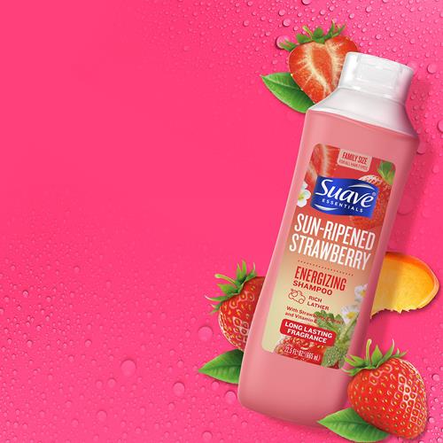 Suave Essentials Energizing Shampoo, Infused With Strawberry Extract And Vitamin E, Strawberry Hair Shampoo With A Long Lasting Fragrance 22.5 Oz
