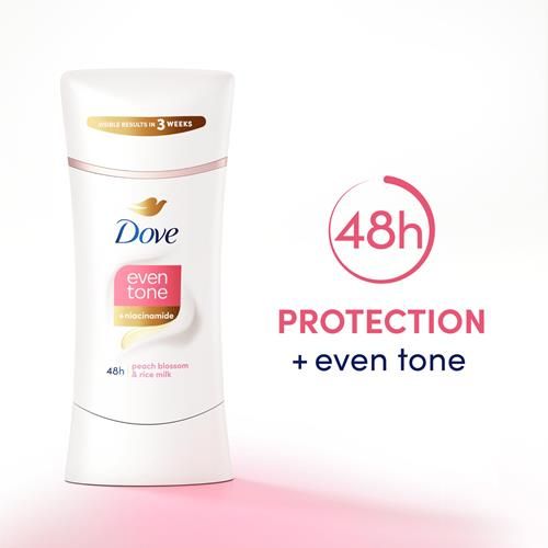 Dove Even Tone Antiperspirant Deodorant Stick Peach Blossom & Rice Milk 2.6 Oz