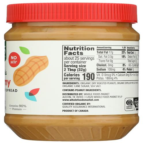 Whole Foods Market Organic Creamy Peanut Butter, 28 Oz