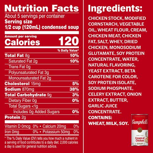 Campbells Condensed Cream Of Chicken Soup, 22.6 Oz Family Size Can