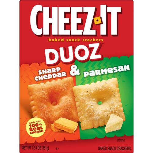 Cheez-It Duoz Baked Snack Crackers, Lunch Snacks, Sharp Cheddar And Parmesan, 12.4Oz Box (1 Box)