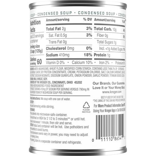 Kroger Reduced Sodium Cream of Mushroom Condensed Soup Can 10.5 oz