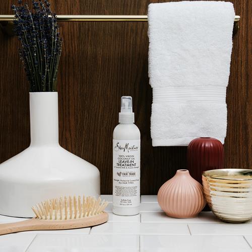 Shea Moisture 100% Virgin Coconut Oil Leave-In Treatment, Shine Curly And Tame Frizz For Tangle-Free Hair, All Natural Certified Organic, 8 Ounce