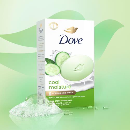 Dove Beauty Bar Soap Cool Moisture Cucumber & Green Tea Scent, 2 Bars For Refreshed Skin, Leaves Skin Refreshed 3.75 Oz