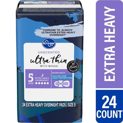 Kroger Ultra Thin Pads with Wings Extra Heavy Overnight Size 5 Unscented 24 count